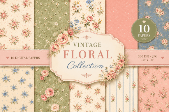 Download 10 Shabby Chic Floral Digital Papers - Shabby chic Collection