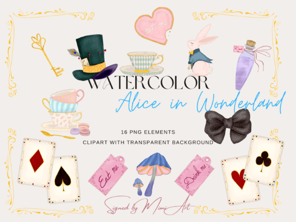 Download Alice in Wonderland Watercolor Clipart - Wonderland Collection