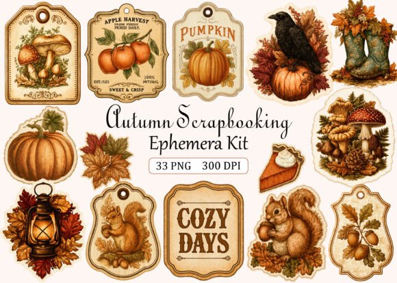 Download Autumn Scrapbooking Ephemera Kit - Scrapbooking Collection