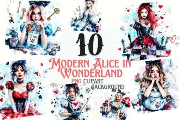 Download Modern Alice in Wonderland Clipart Set - Wonderland Collection