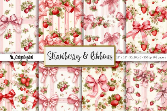 Download Strawberry &amp; Ribbons Scrapbooking Papers - Scrapbooking Collection