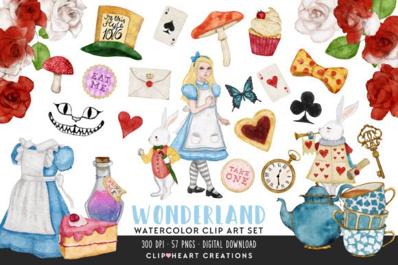 Download Alice in Wonderland Watercolour Clip Art - Wonderland Collection